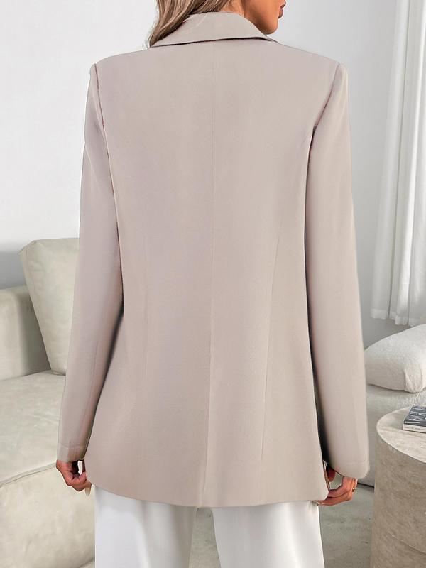 Women's Solid Button Lapel Neckline Blazer, Elegant Long Sleeve Outerwear for Work Office Business, Ladies Spring & Fall Clothes